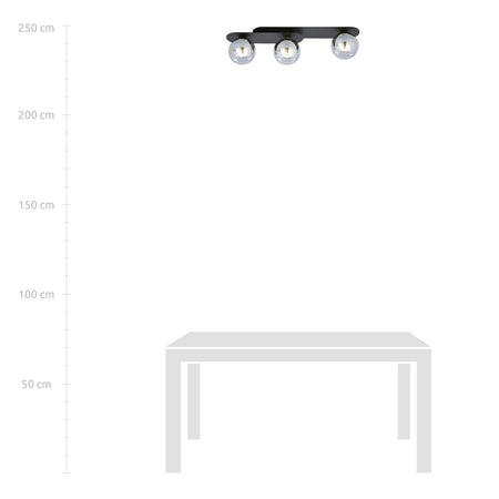 Plafoniera Minimal 3 Luci Plaza In Acciaio Nero E Sfere Vetro Fumè