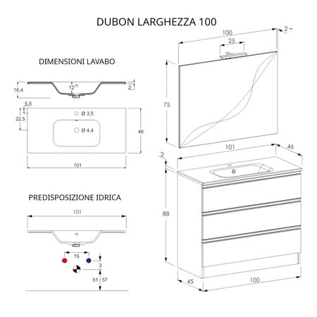 Mobile bagno a terra 100cm con specchio bianco opaco DUBON