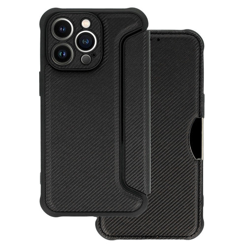 book a34 con porta carte di credito chiusura magnetica effetto carbonio black