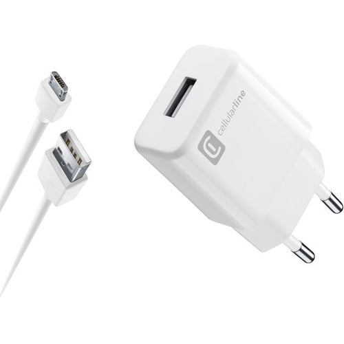 caricabatteria 10w completo di cavo microusb bianco