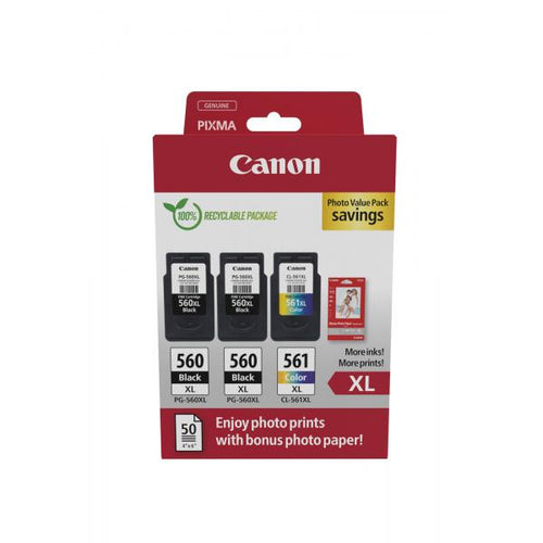 Canon PG-560XL x2/CL-561XL Photo Value Pack - Lucida - Confezione da 3 - Resa elevata - Nero, Colore (ciano, magenta, giallo)