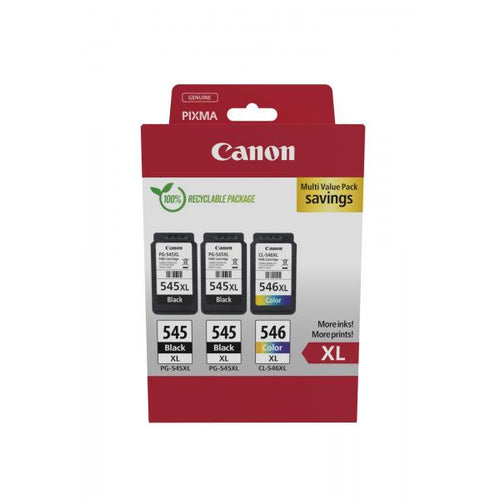 Multi pack Canon PG-545XL x2 /CL-546XL - Confezione da 3 - Resa elevata - Nero, Colore (ciano, magenta, giallo)