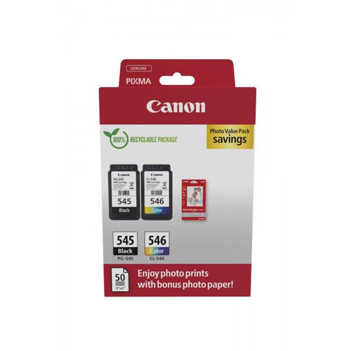 CARTUCCIA CANON MULTIPACK 8287B008 PG-545/CL-546 + 50 FOGLI CARTA FOTOGRAFICA