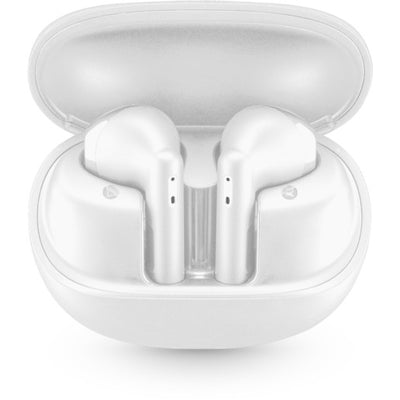 auricolare vivavoce bluetooth doppio con base di ricarica bianco