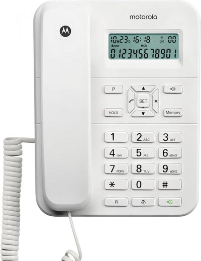 Motorola Voice - Telefono con Filo CT202, 10 Tasti di Memoria, Vivavoce, Musica di Attesa, ID Chiamante, Ricomposizione del Ulti