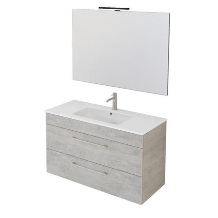 Mobile bagno sospeso 100cm con specchio cemento legno FACILE