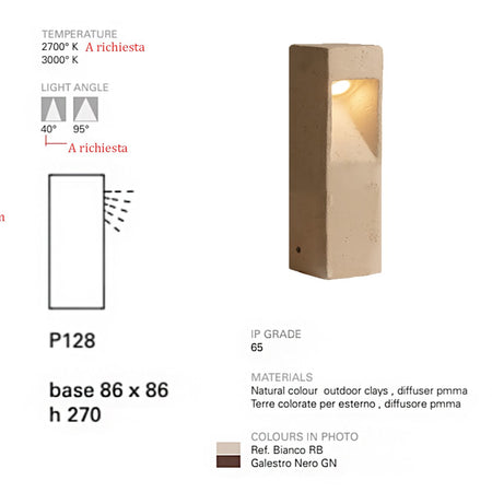 Lampioncino led esterno Toscot SMITH P128C-L-095 1.7W LED 130LM 3000K IP65 95 gradi segnapasso lampada terra giardino