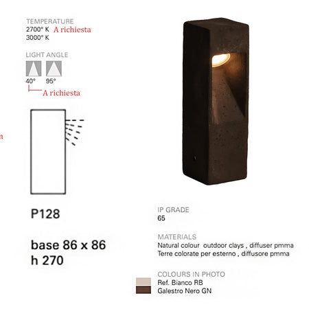 Lampioncino led esterno Toscot SMITH P128C-L-095 1.7W LED 130LM 3000K IP65 95 gradi segnapasso lampada terra giardino