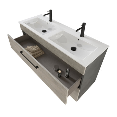 Mobile bagno sospeso 118cm con specchio cemento legno e lava FACILE