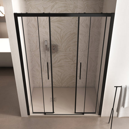 Porta doccia scorrevole con profili neri ingresso centrale 6mm h195 anticalcare LAGOA