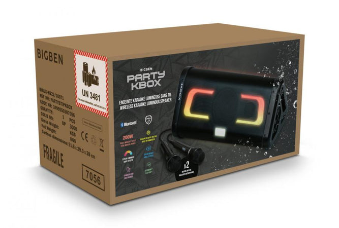 party speaker bluetooth potenza massima 200 Watt 2 microfoni, fino a 6 ore di autonomia, effetti di luce