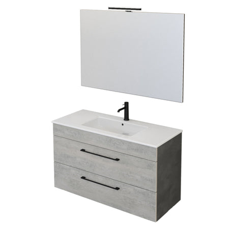 Mobile bagno sospeso 100cm con specchio cemento legno e lava FACILE