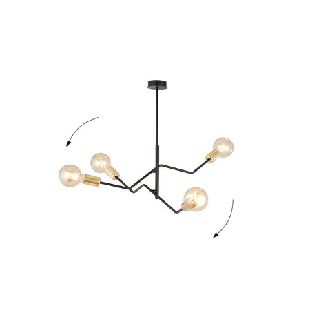 Sospensione Industrial 4 Luci Bolt In Acciaio Nero E Oro Bracci Regolabili