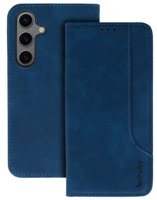 custodia a libro samsung a17  con porta carte di credito chiusura magnetica blu