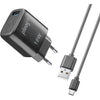 caricabatterie 18w usb + cavo micro nero