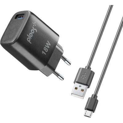 caricabatterie 18w usb + cavo micro  nero