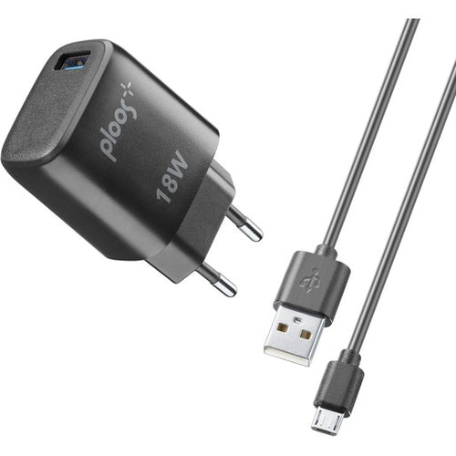 caricabatterie 18w usb + cavo micro nero