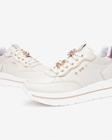 Nero Giardini sneakers donna in pelle con accessorio beige E512907D713