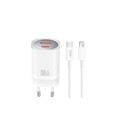 caricabatterie 30w usb+ usb-c + cavo lightning  bianco