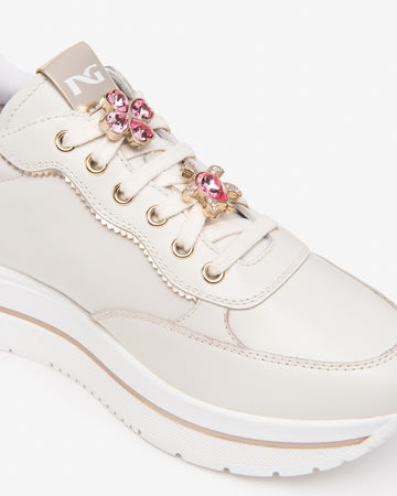 Nero Giardini sneakers donna in pelle con accessorio beige E512907D713