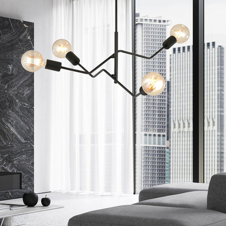 Sospensione Industrial 4 Luci Frix In Acciaio Nero E Bracci Regolabili