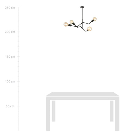 Sospensione Industrial 4 Luci Frix In Acciaio Nero E Bracci Regolabili