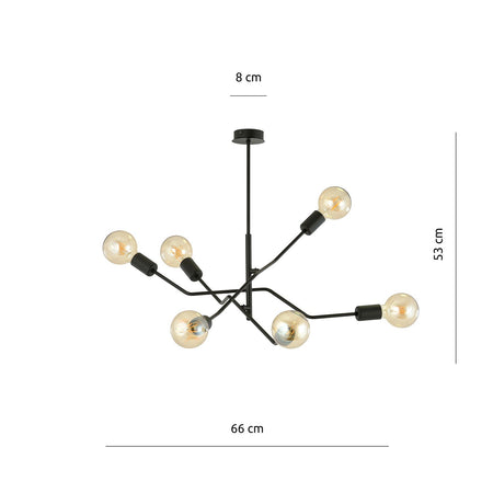 Sospensione Industrial 6 Luci Frix In Acciaio Nero E Bracci Regolabili