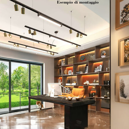 Binario Top Light MONO AMOSKIT 300 NERO E27 LED lampada soffitto faretti spot orientabili moderno