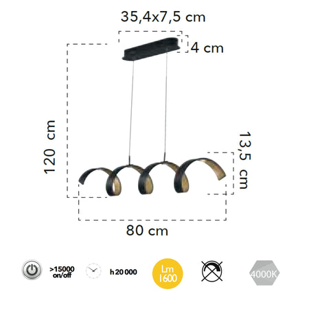 Lampada a sospensione 20W a led nero SPIRAL