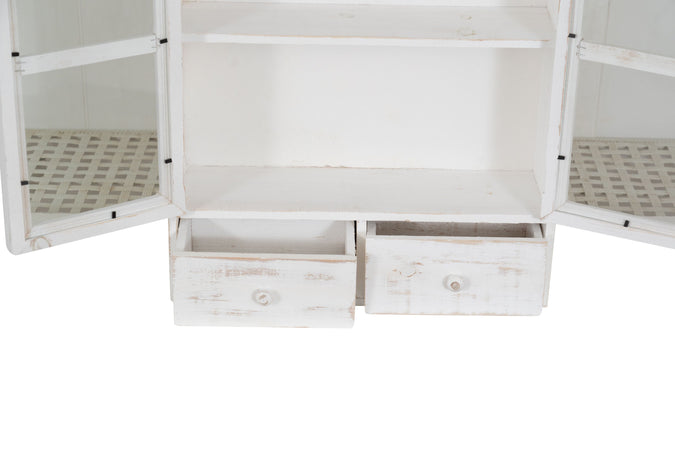 Biscottini VETRINETTA IN LEGNO FINITURA BIANCA ANTICATA L42XPR19XH76 CM STILE SHABBY