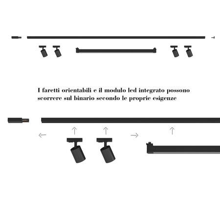 Binario Top Light MONO MIXKIT 200 N NE GU10 LED MODULO INTEGRATO 4000K lampada soffitto faretti yari orientabili moderno