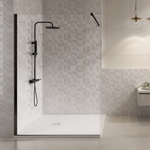 Box doccia walk in con profili neri in cristallo 8mm H195 OSIRIDE BLACK