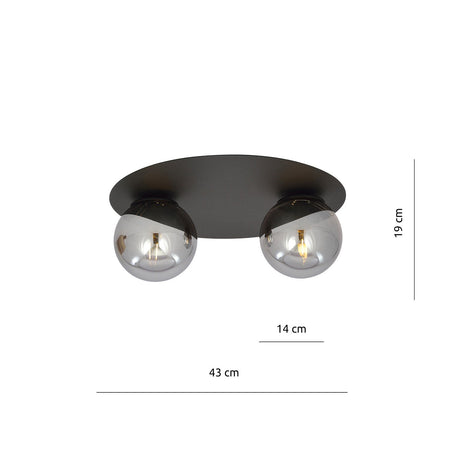 Plafoniera Minimal 2 Luci Solar In Acciaio Nero E Sfere Di Vetro Fumè