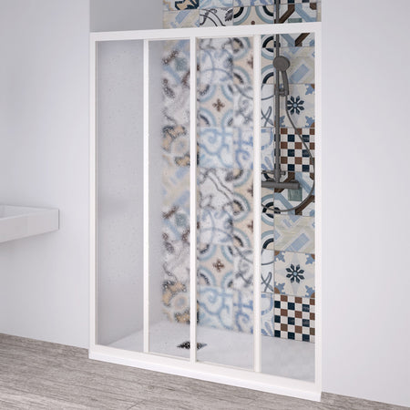 Porta doccia scorrevole con profili bianchi in acrilico H190