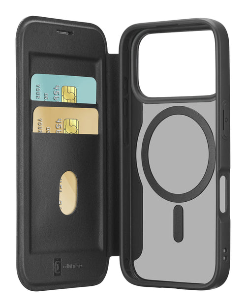 custodia a libro iphone 17 AIR nera con porta carte di credito magsafe