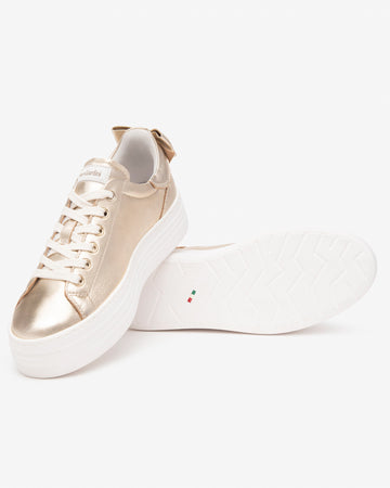Nero Giardini sneakers donna in pelle col. miele laminata oro E513020D418