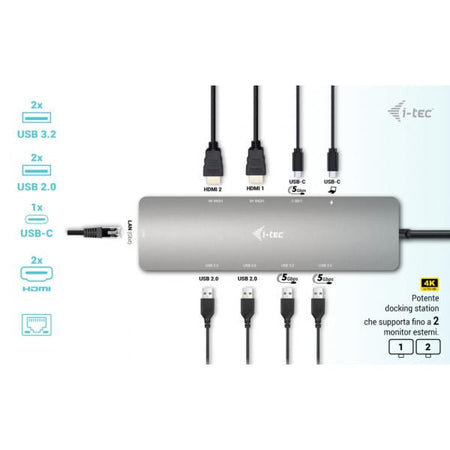 USB-C Metal Nano 2x Display Docking Station + Power Delivery 100 W