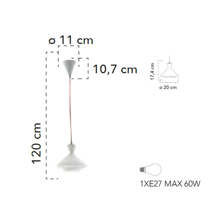 Lampada a sospensione 60W E27 conica bianca AZURE