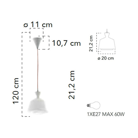 Lampada a sospensione 60W E27 trapezoidale bianca AZURE