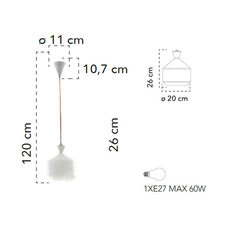 Lampada a sospensione 60W E27 cilindrica bianca AZURE
