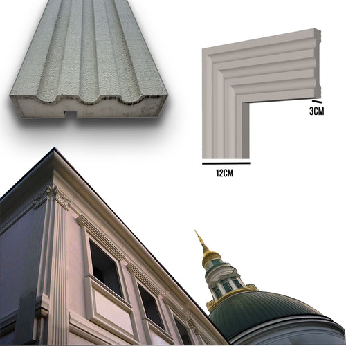 €9,99ml *** STOCK *** Pacco da 24ml di cornice decorativa in XPS Resinata per esterno 12x3x200cm PD112 - Eternal Parquet