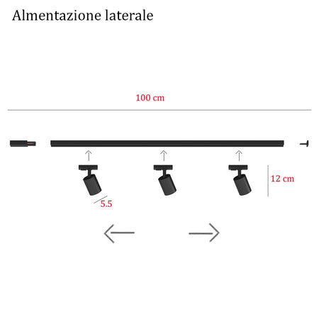 Binario Top Light MONO YARIKIT 100 NE NERO GU10 LED spot soffitto orientabili moderni