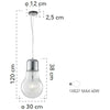 Lampada a sospensione per interno 60W E27 diam. 30 cromo BILBO
