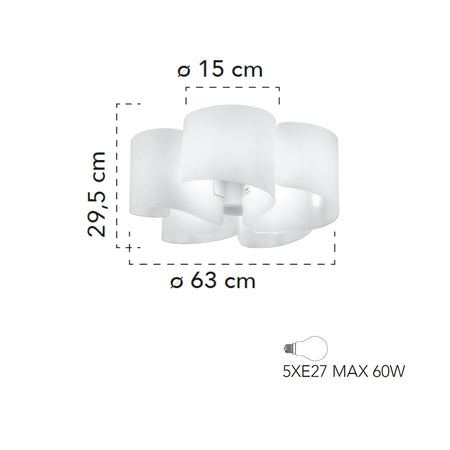 Plafoniera da soffitto per interno 60W 5XE27 cinque emissioni bianca CREATE