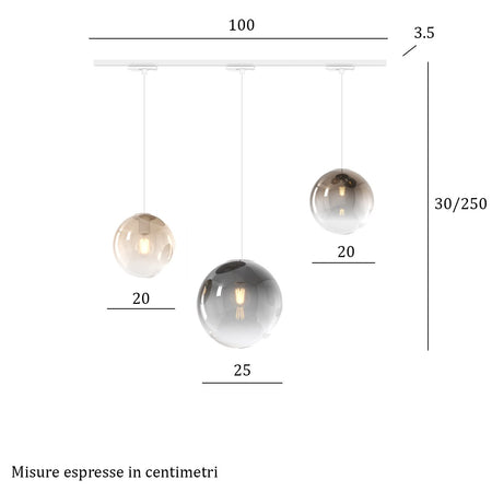 Binario Top Light MONO 1194MONO BI BIANCO E27 LED lampada soffitto moderna sfera vetro colorato