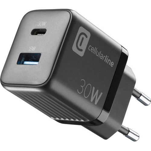 caricabatteria 30w usbA + usb-c tecnologia gan nero