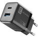 caricabatteria 30w usbA + usb-c tecnologia gan nero