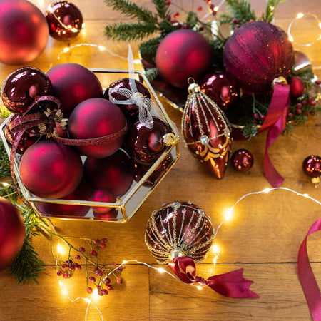 Palline per albero di Natale in vetro decorate color Rosso Scuro opaco