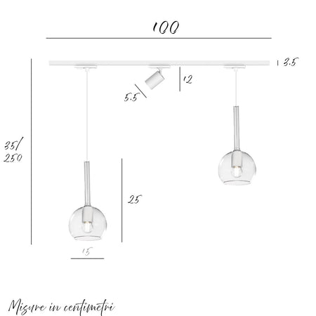 Binario Top Light MONO 1155 FUTURE YARI BI BIANCO E27 LED lampada soffitto moderna spot orientabile vetro trasparente