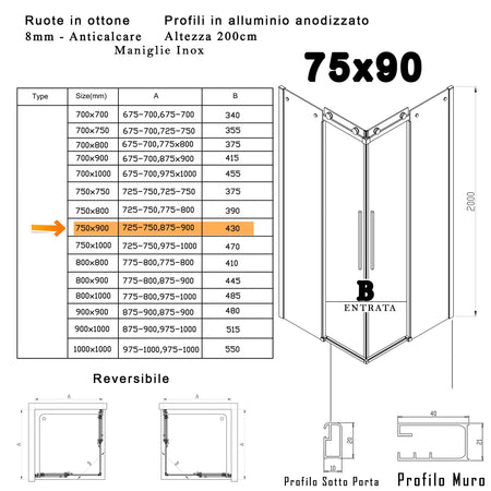 Box Doccia due lati scorrevole 8mm H200 MELISSA PROMOZIONE